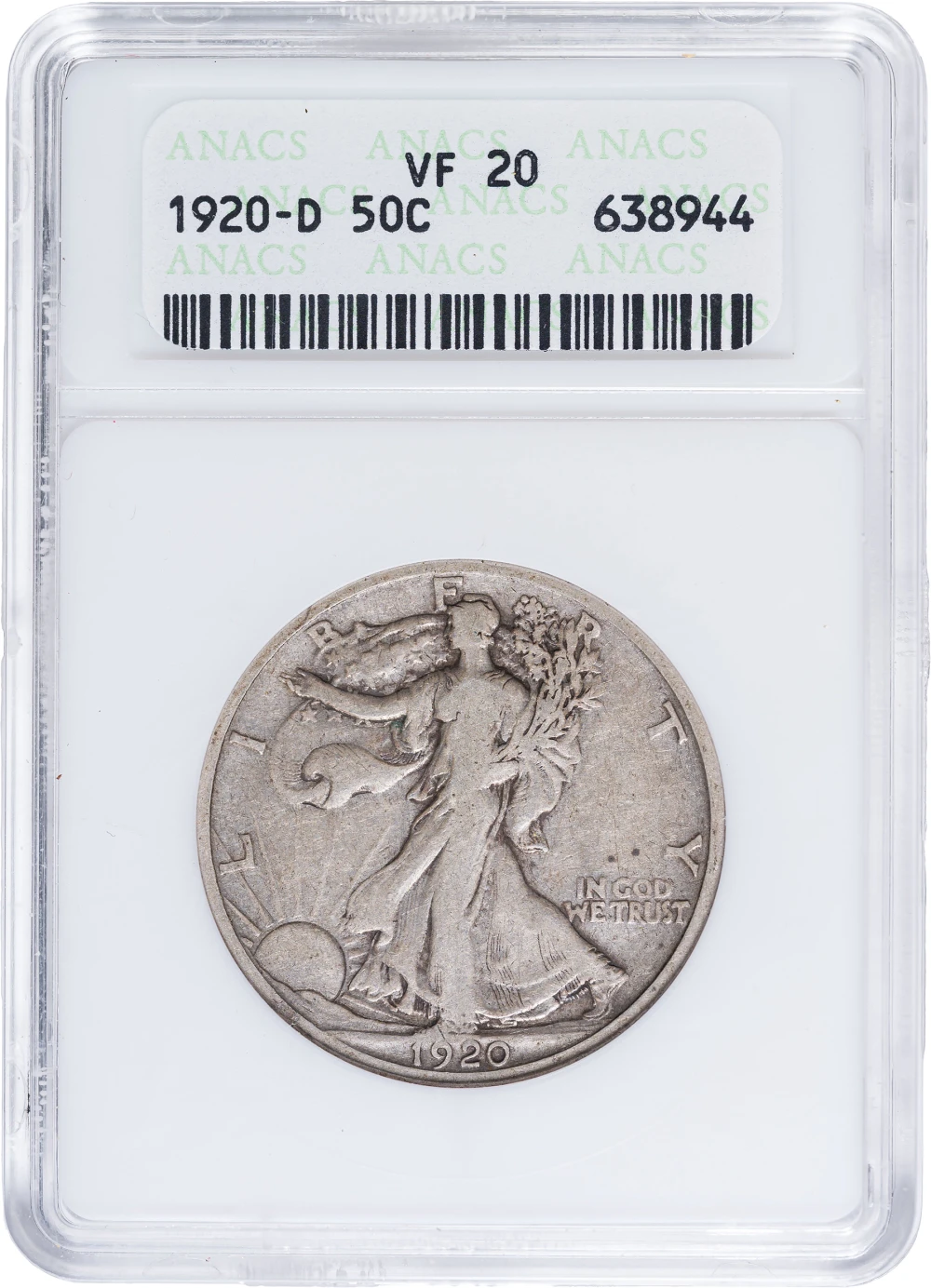 ANACS VF-20 1920-D Walking Liberty Half Dollar
