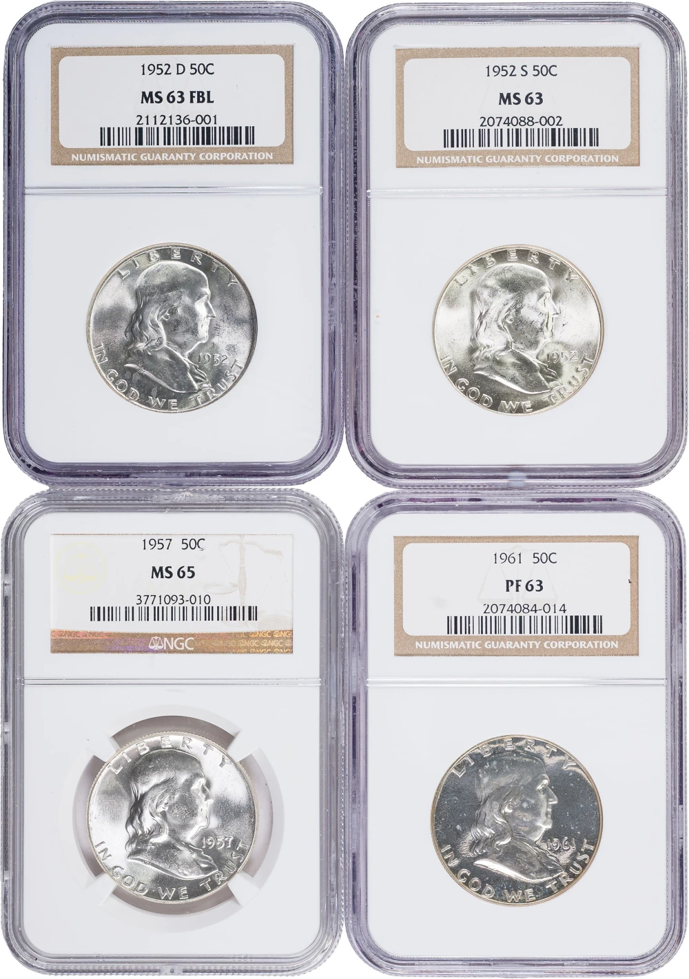 Four NGC-Certified Franklin Half Dollars
