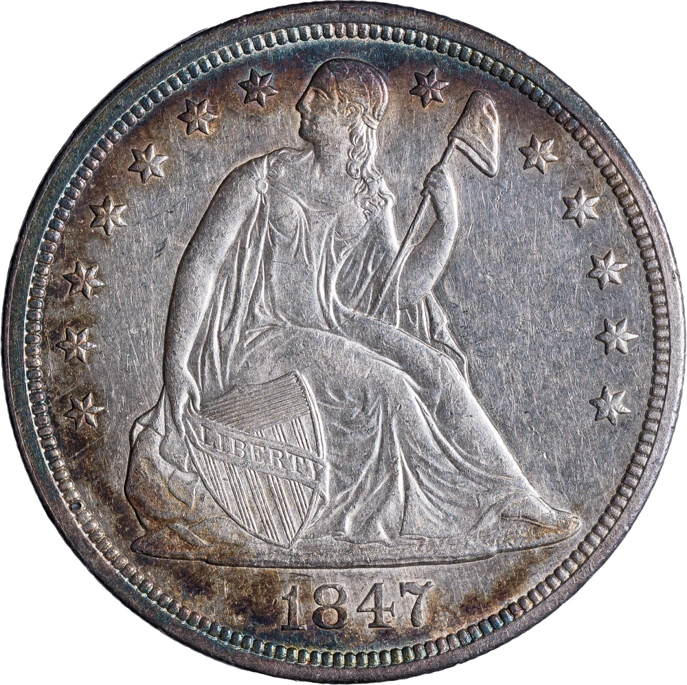 Choice AU Toned 1847 Seated Dollar