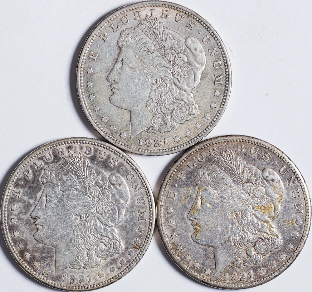 EF 1921-PDS Morgan Dollar Trio