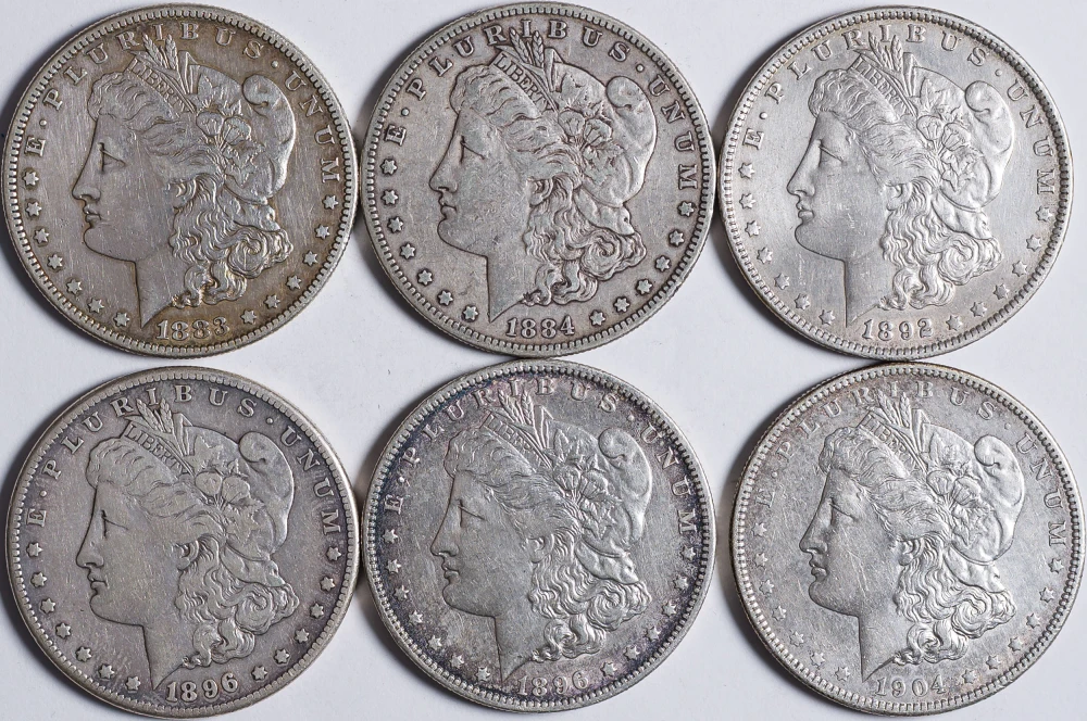 A Half Dozen VF-EF Different Dates Morgan Dollars