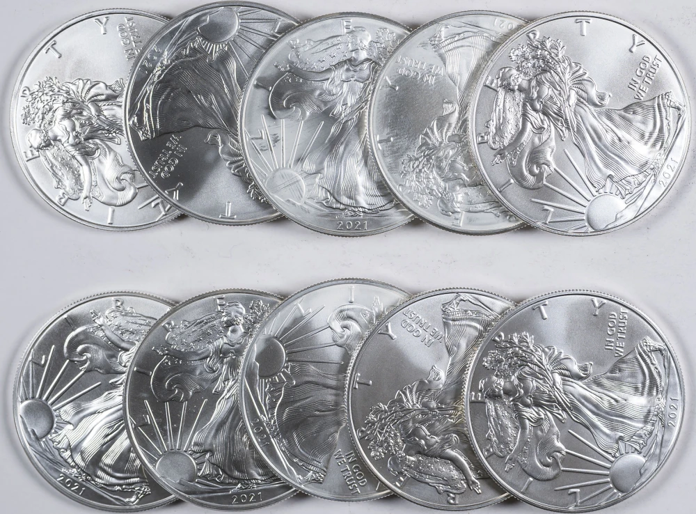 10 Pieces 2021 One Ounce Silver Eagles