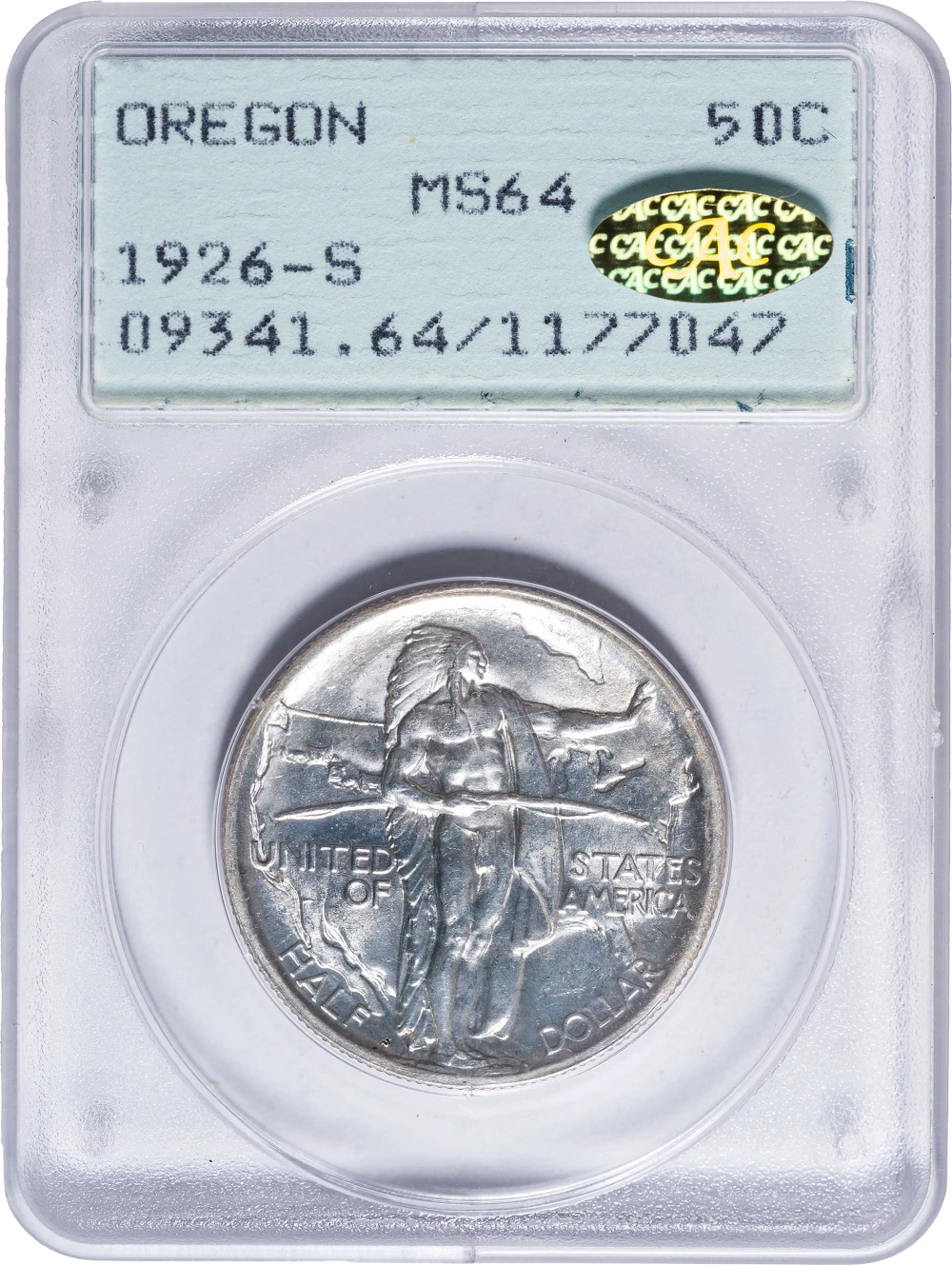 PCGS MS-64 Gold CAC 1926-S Oregon Half Dollar