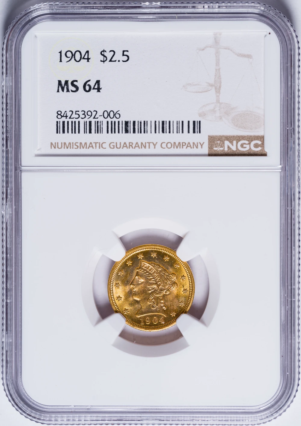 NGC MS-64 1904 $2.50 Liberty Gold