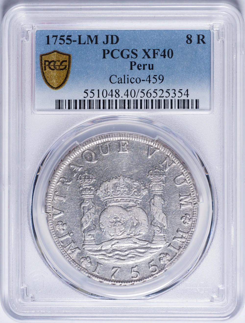 Peru. PCGS EF-40 1755-JD Pillar 8 Reales
