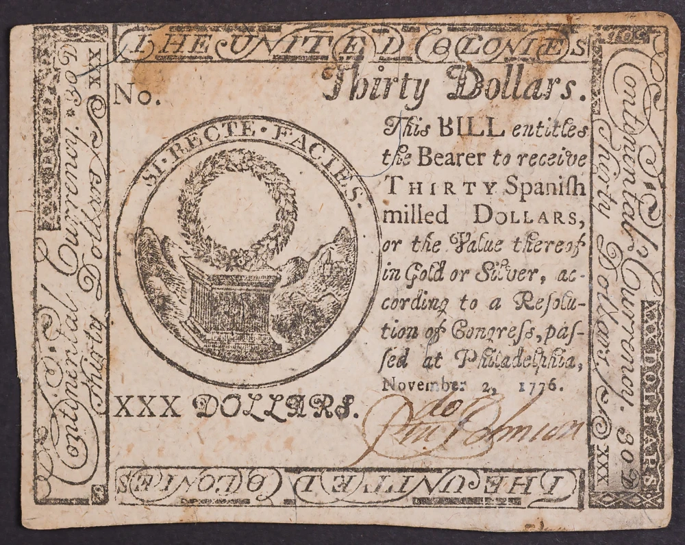 Continental Currency. AU 1776 $30 Note