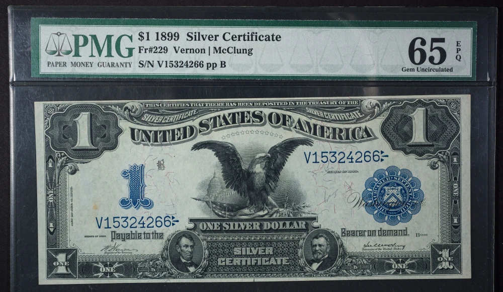 PMG Gem Unc-65 EPQ 1899 Black Eagle $1 Note