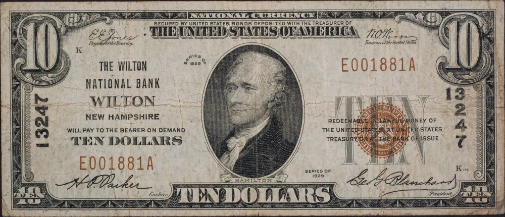New Hampshire. VF 1929 National Currency $10