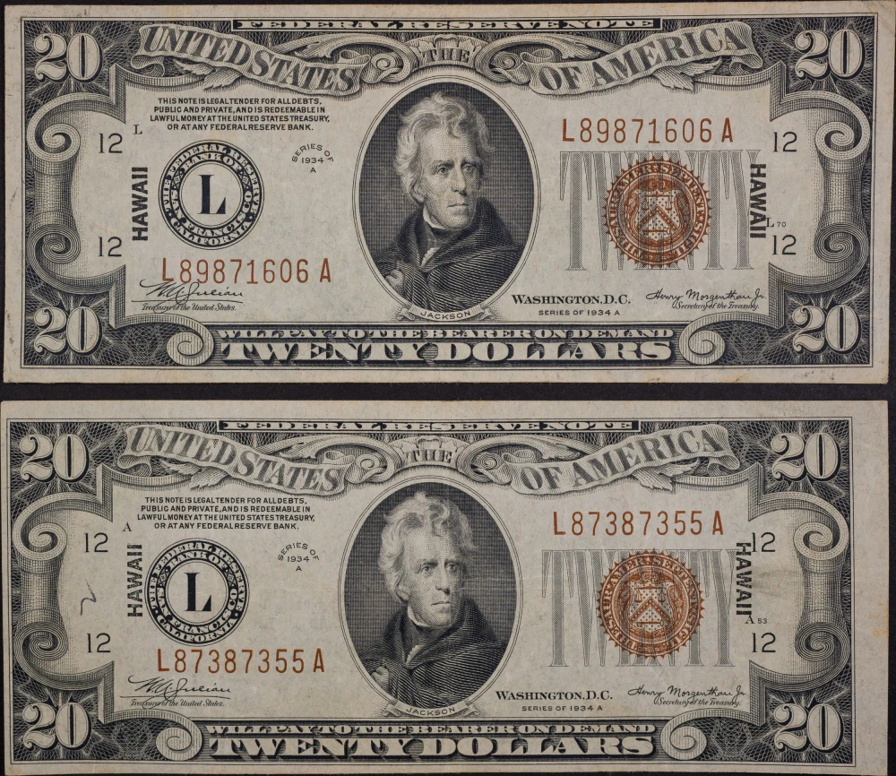 VF Pair Of 1934-A Hawaii $20