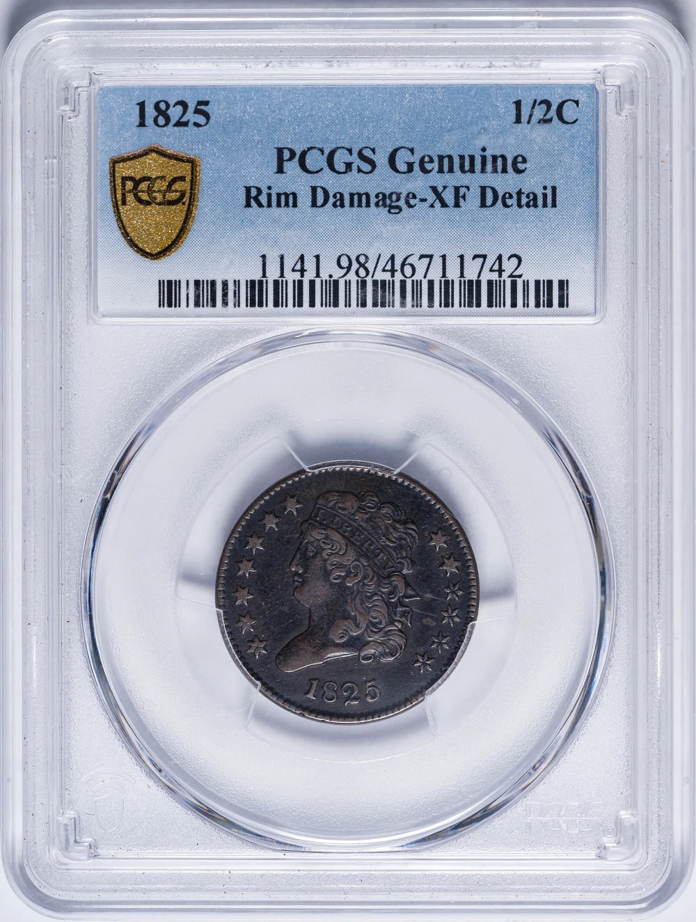 PCGS EF Details 1825 Half Cent