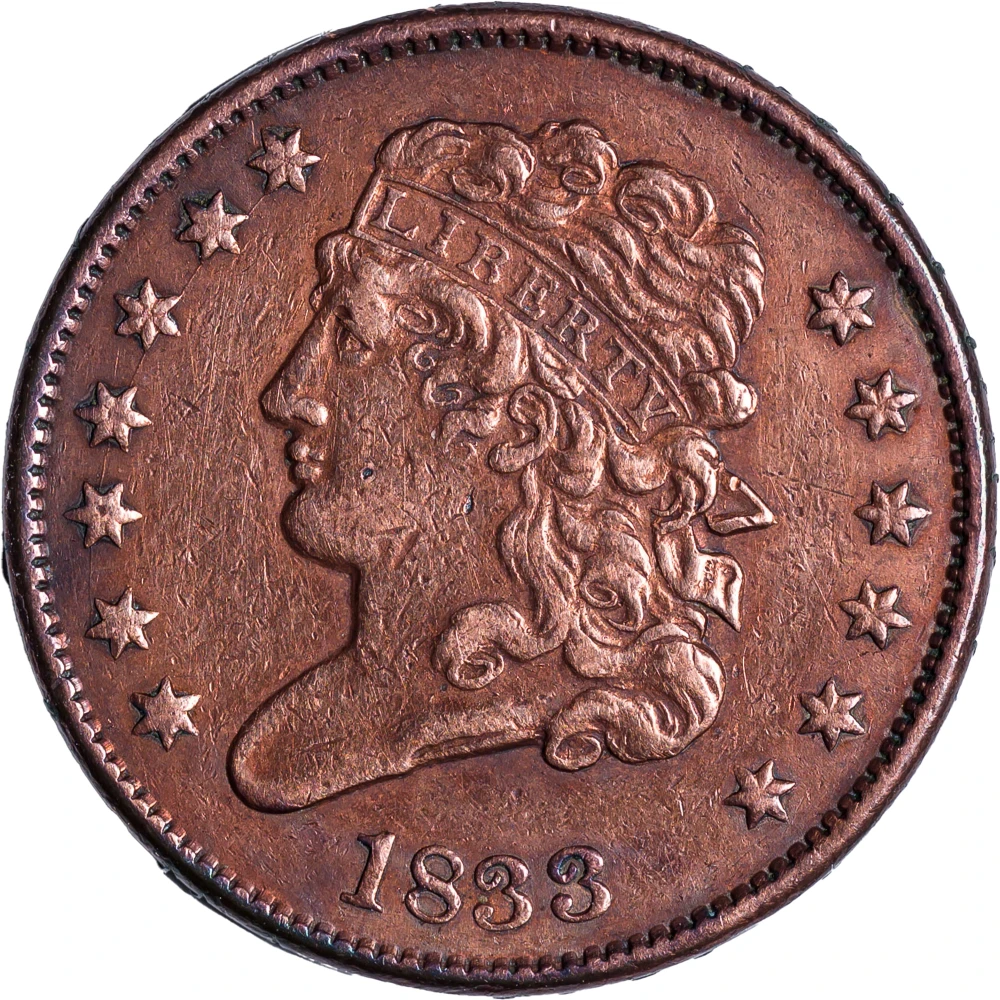 EF-AU Details 1833 Half Cent