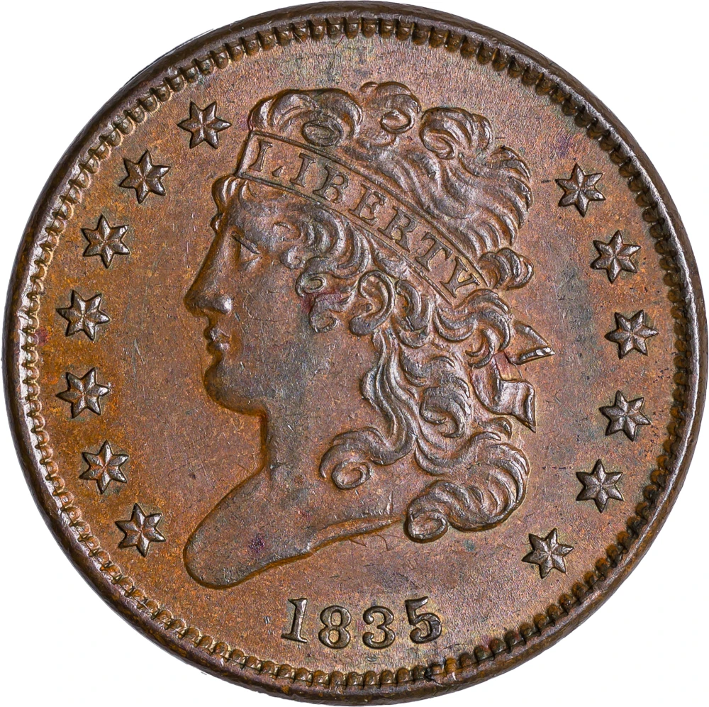 Choice AU-58 1835 Half Cent