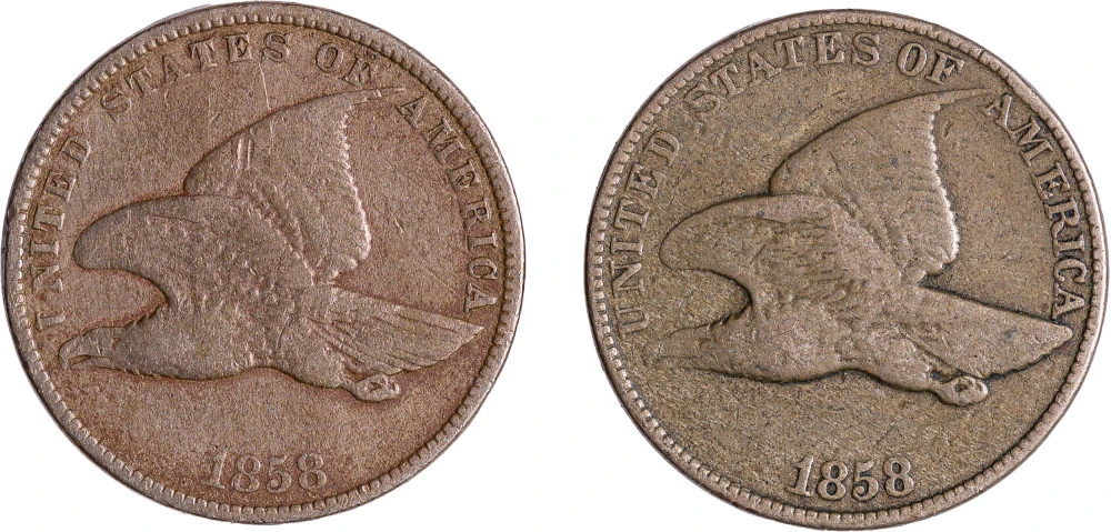 1858 Flying Eagle Cent Variety Pair
