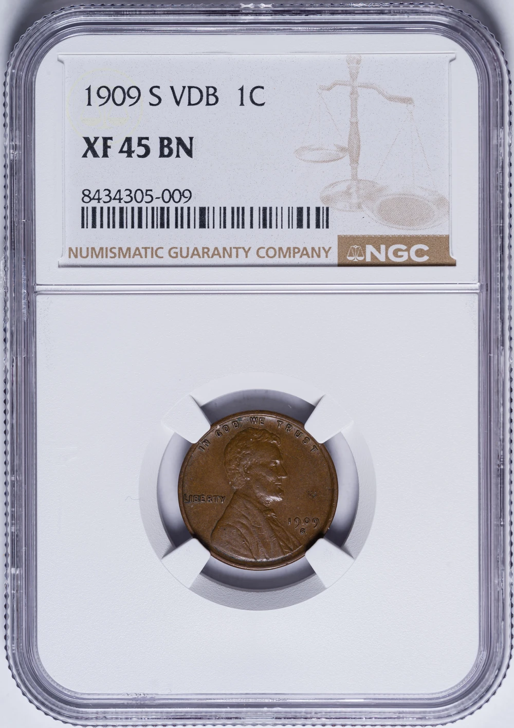 NGC EF-45 1909-S V.D.B. Lincoln Cent