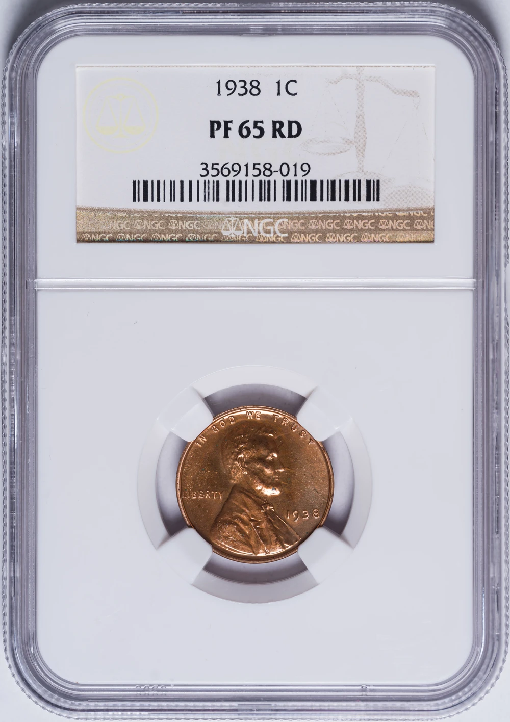 NGC Proof-65 RD 1938 Lincoln Cent