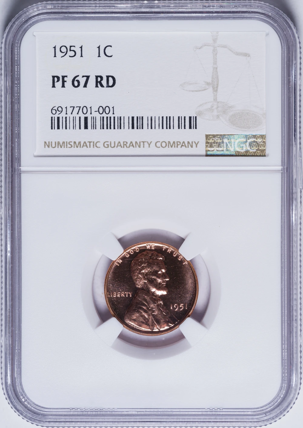 NGC Proof-67 RD 1951 Lincoln Cent