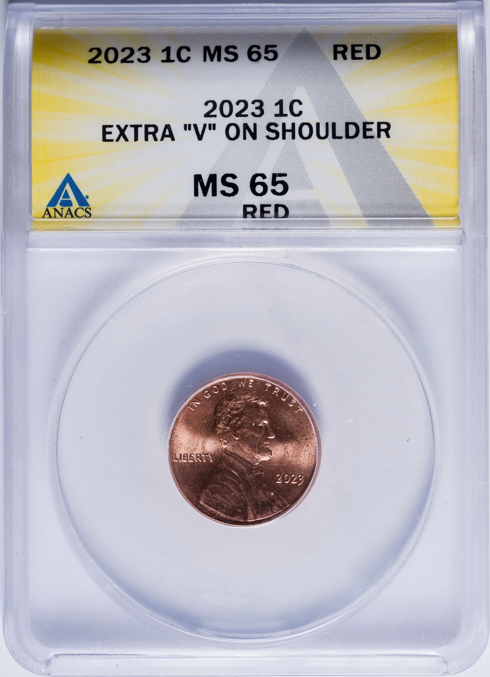 ANACS MS-65 Red 2023 Extra V Lincoln Cent