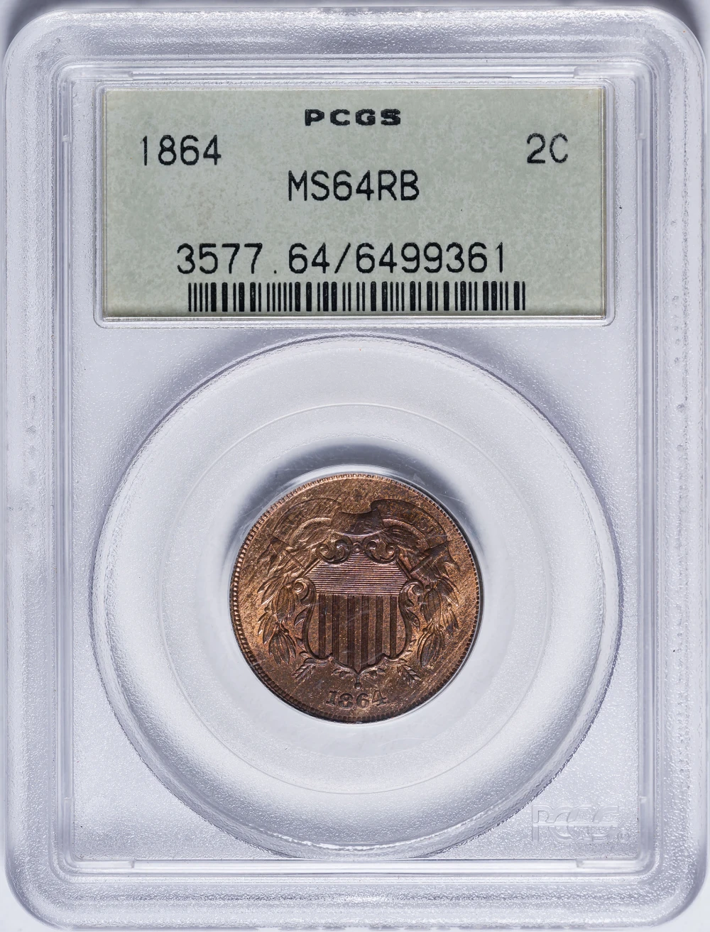 PCGS MS-64 RB 1864 Two-Cents Piece