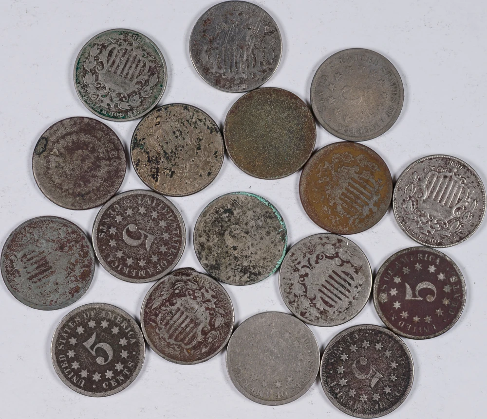 17 Pcs Low Grade Shield Nickels