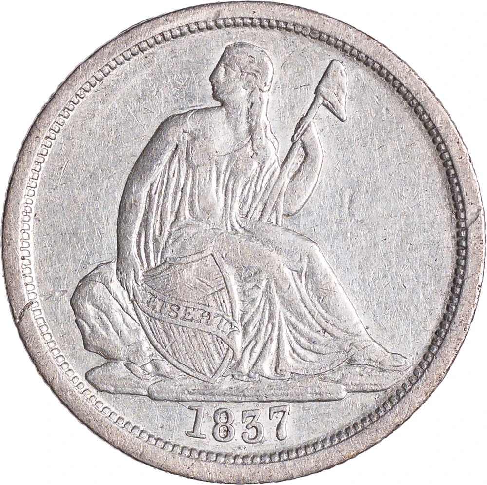 AU Details 1837 No Stars Liberty Seated Dime