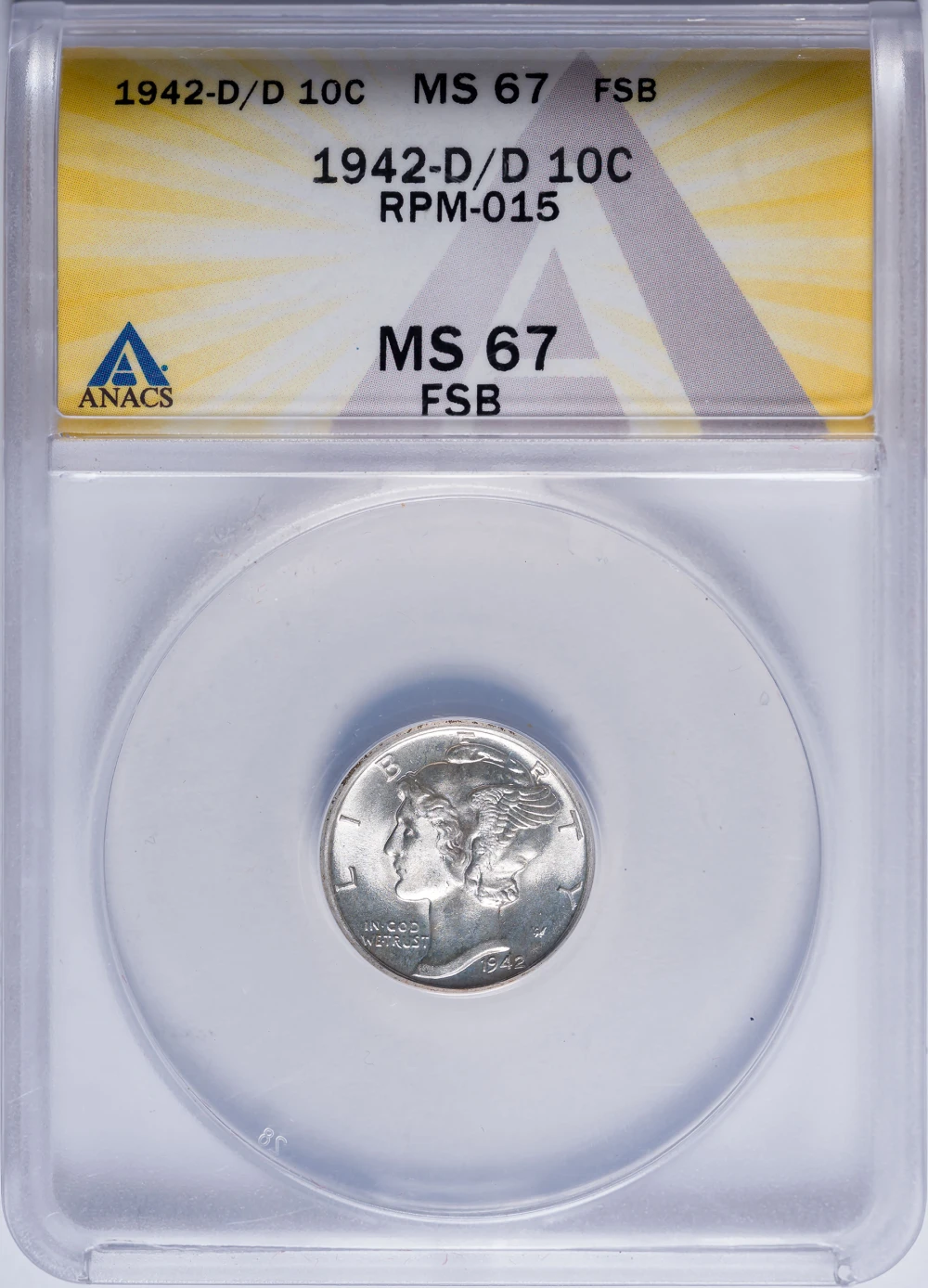 ANACS MS-67 FB 1942-D/D Mercury Dime