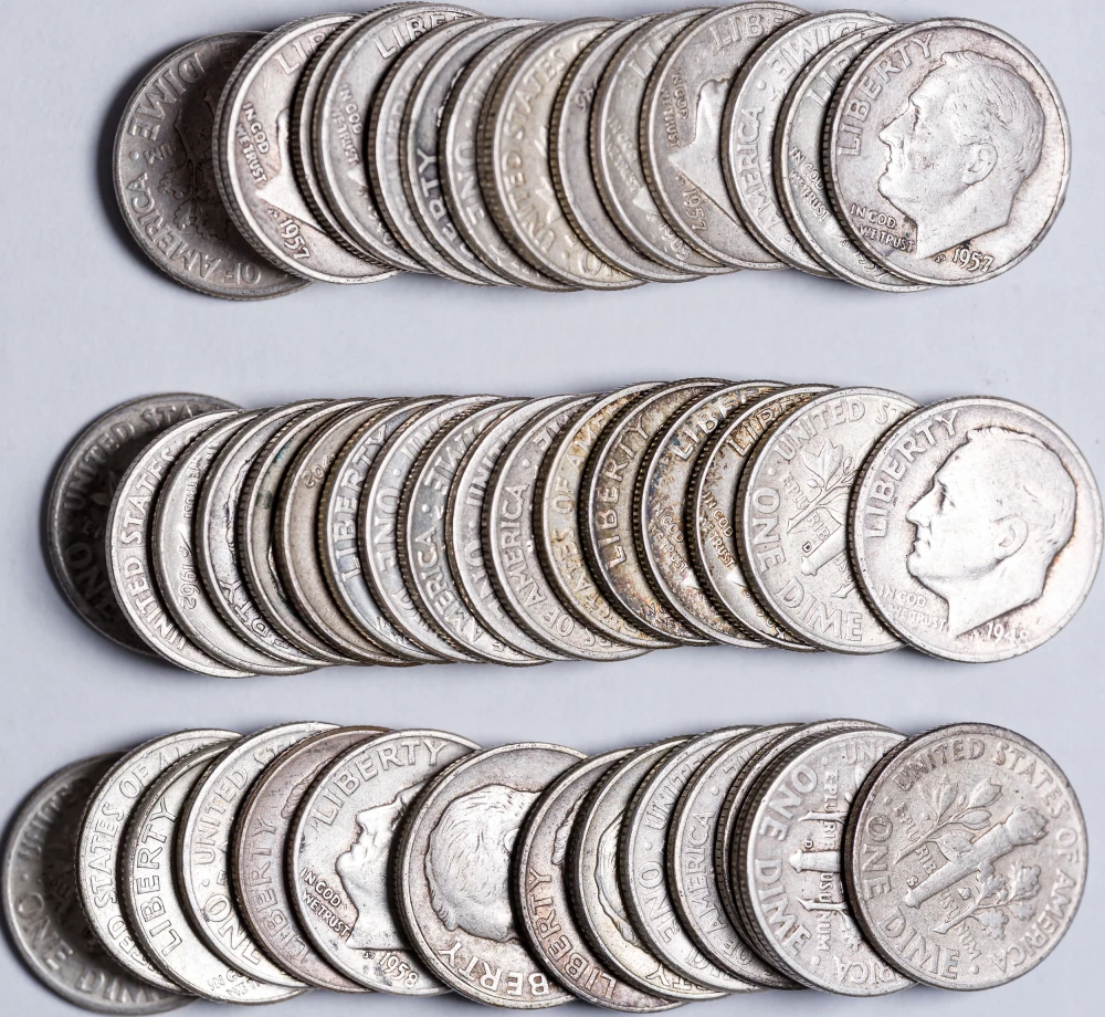 45 Pieces Circulated Silver Roosevelt Dimes