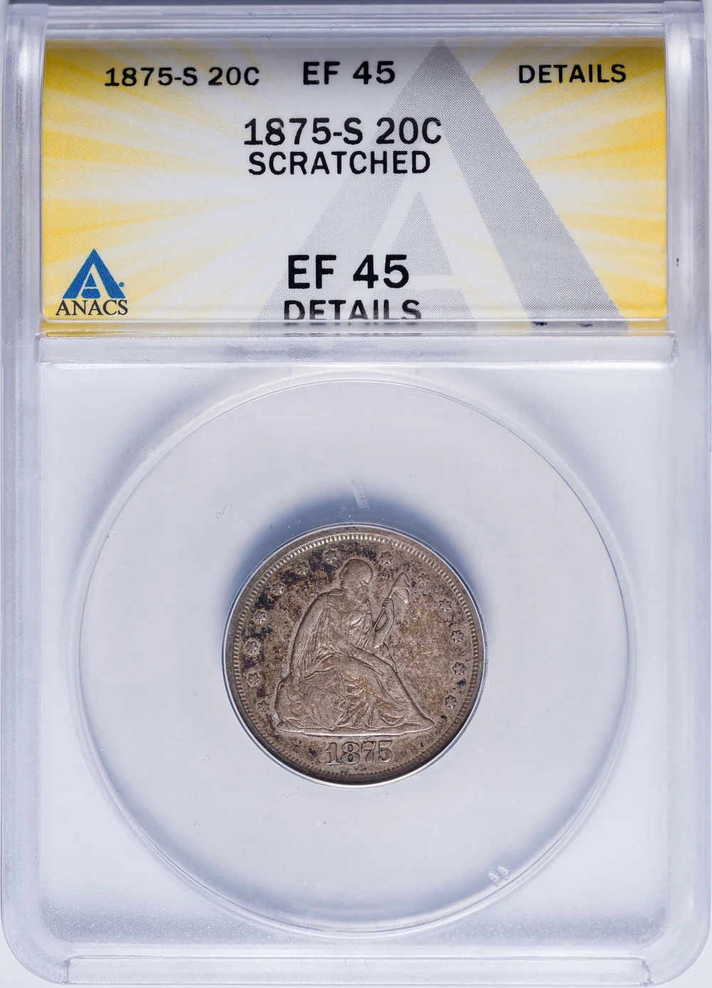 ANACS EF-45 Details 1875-S Twenty-Cents