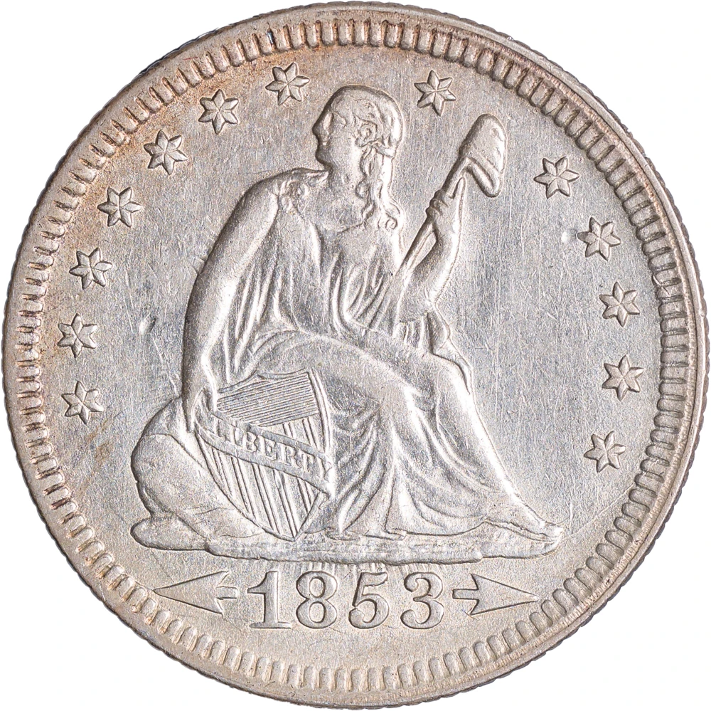 AU-50 Details 1853 Arrows and Rays Quarter