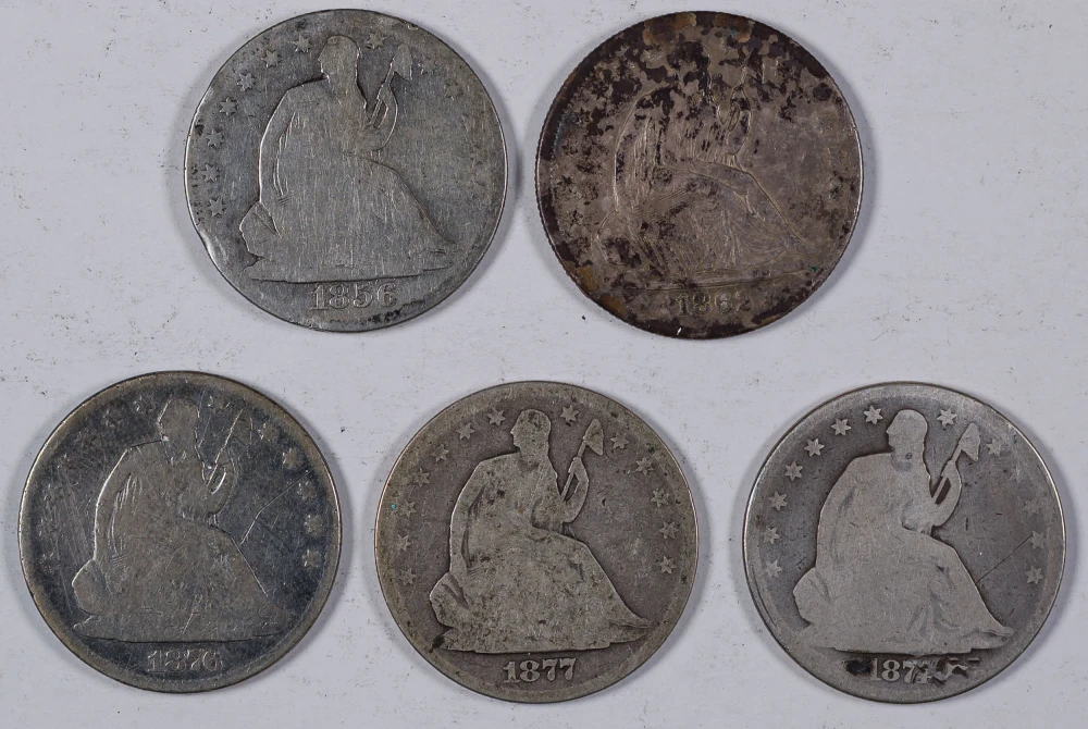 5 Different Low Grade Seated Half Dollars