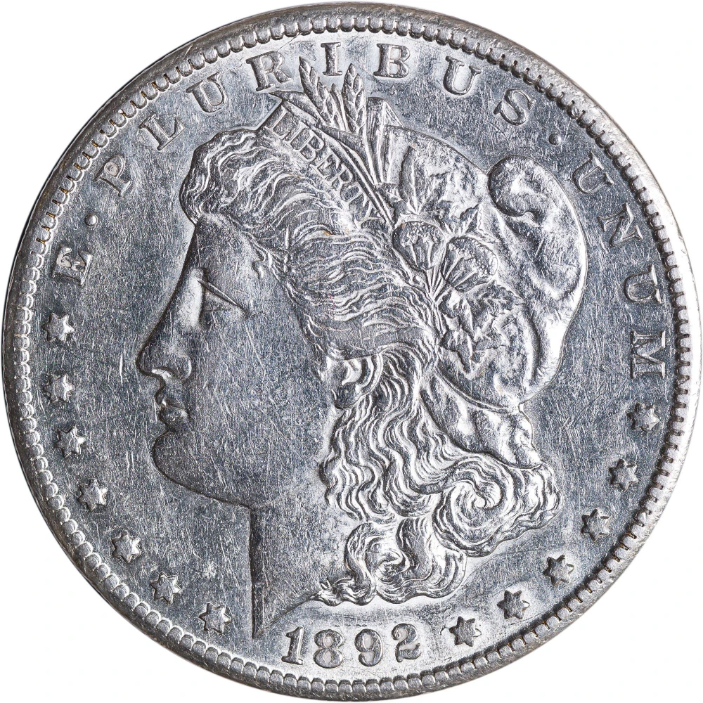 AU Details 1892-CC Morgan Dollar