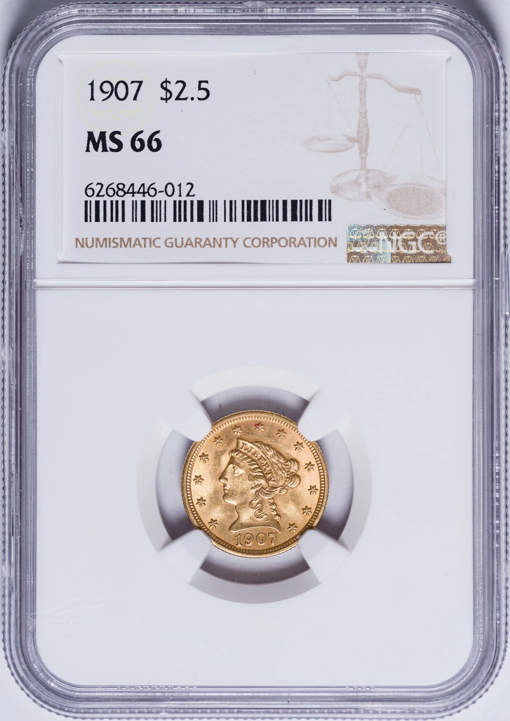 NGC MS-66 1907 $2.50 Gold