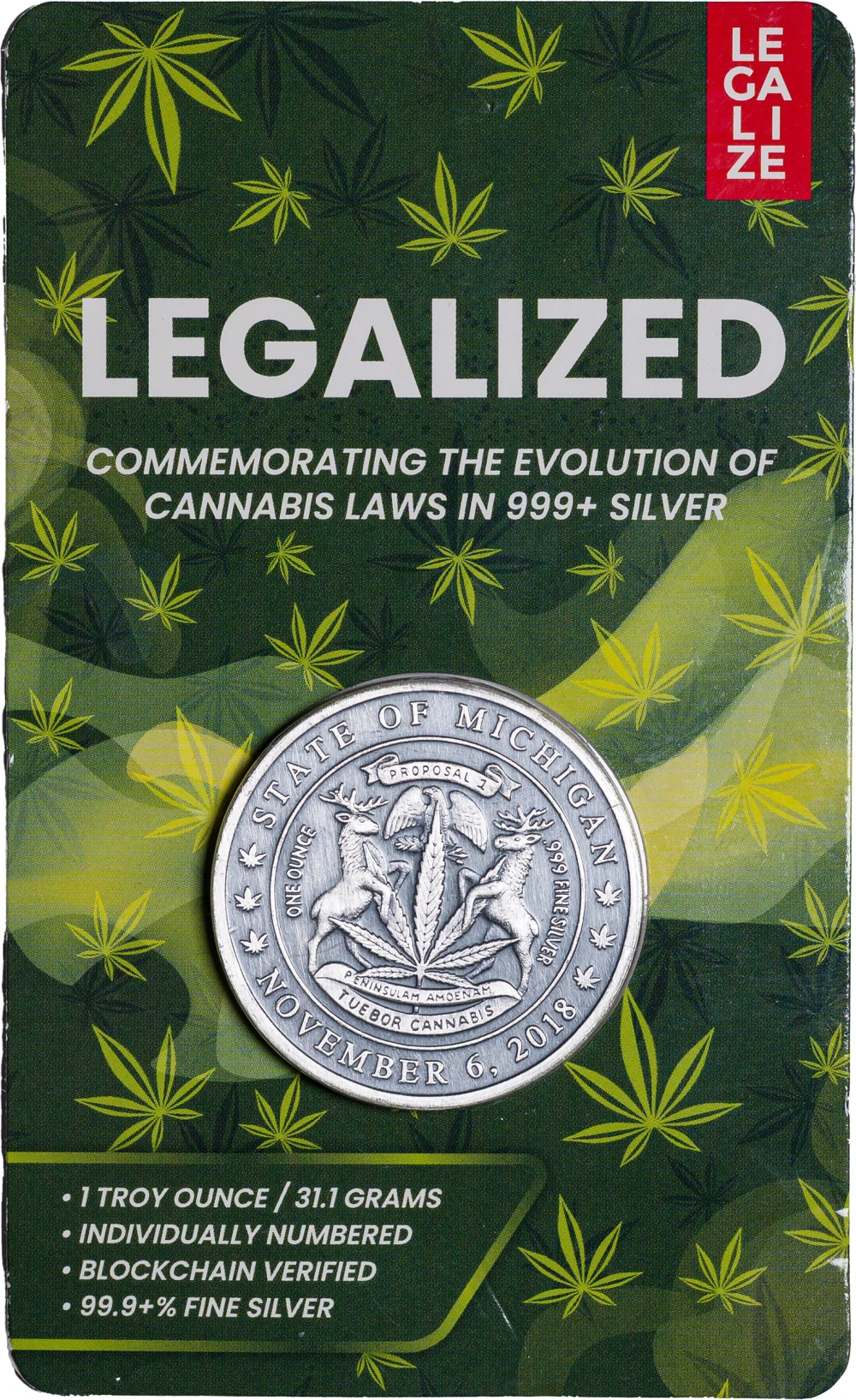 2018 Michigan Legalized 1 Ounce Silver