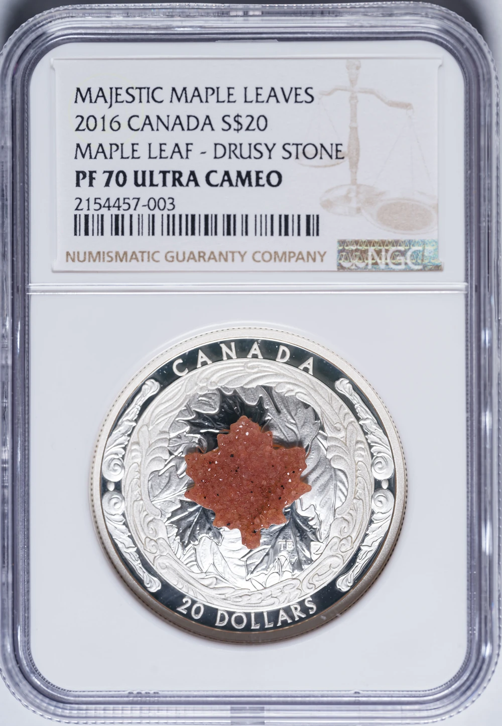 Canada. NGC PF-70 UC 2016 Silver $20 Drusy Stone