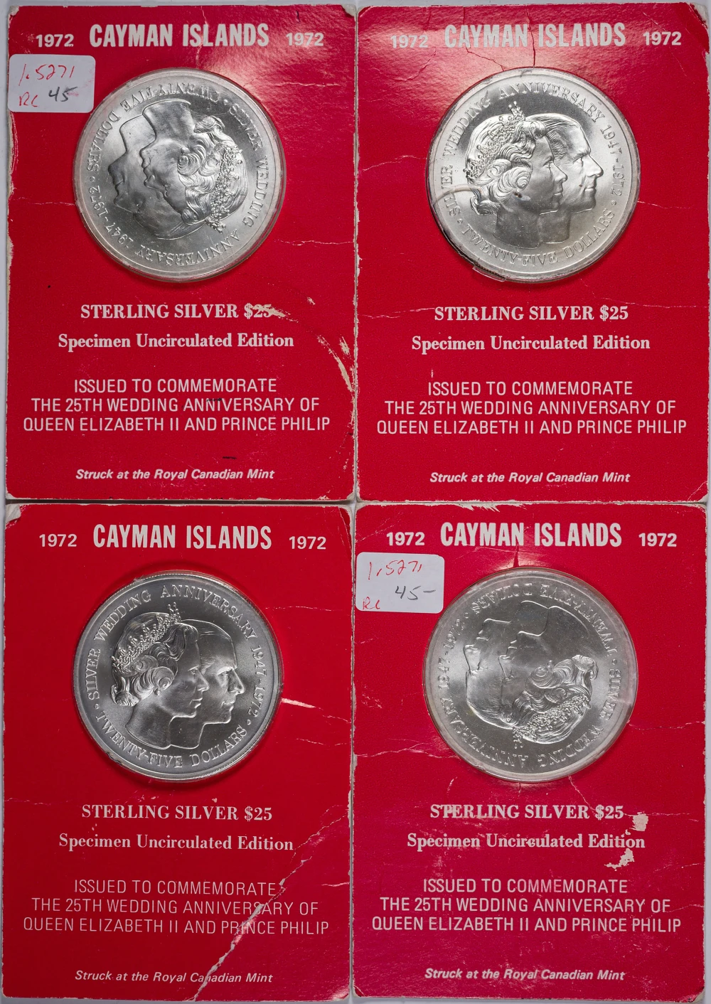 Cayman Islands. 4 Pieces 1972 UNC $25 Silver