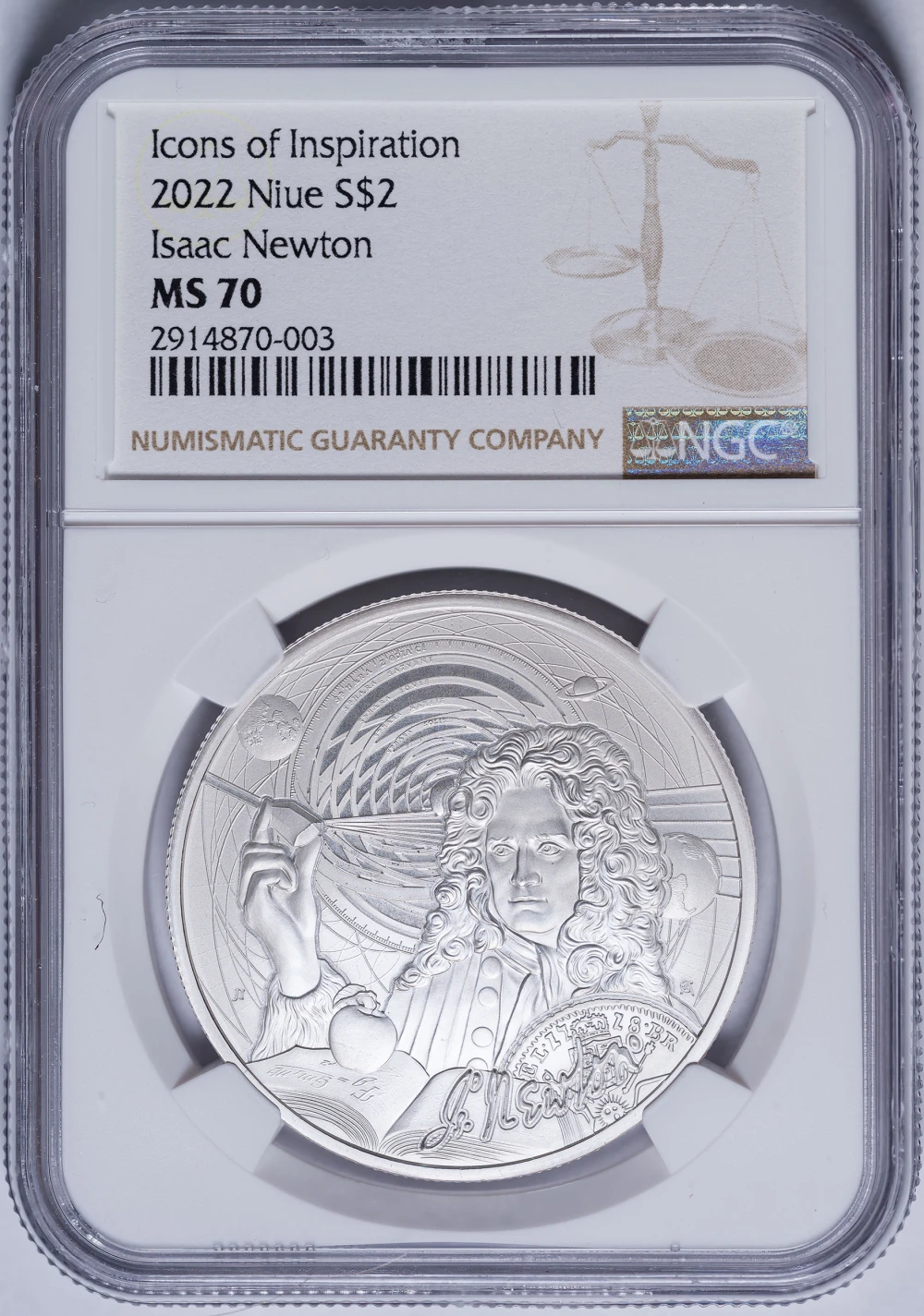 Niue. NGC MS-70 2022 Isaac Newton Silver