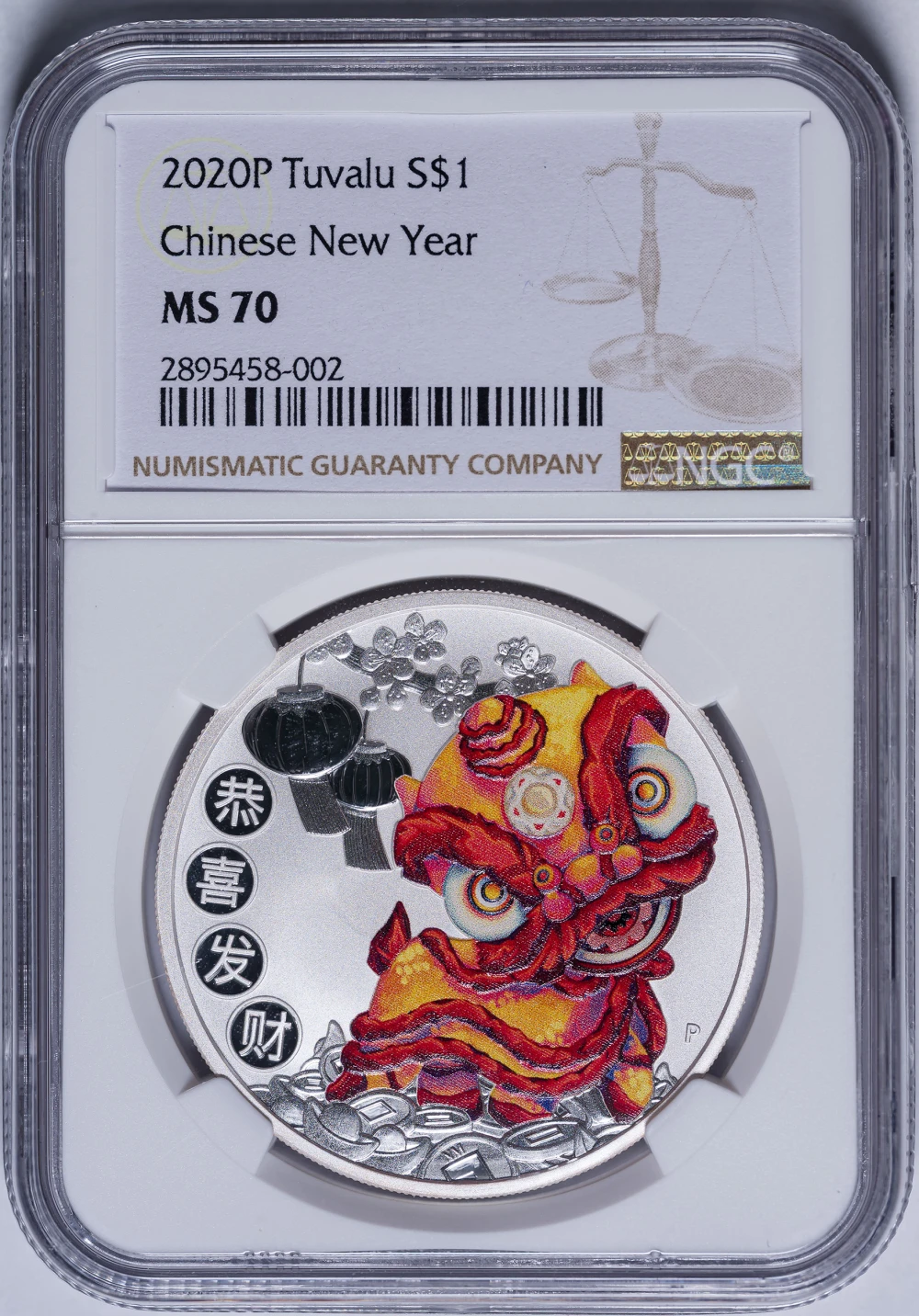 Tuvalu. NGC MS-70 2020 Chinese New Year Silver
