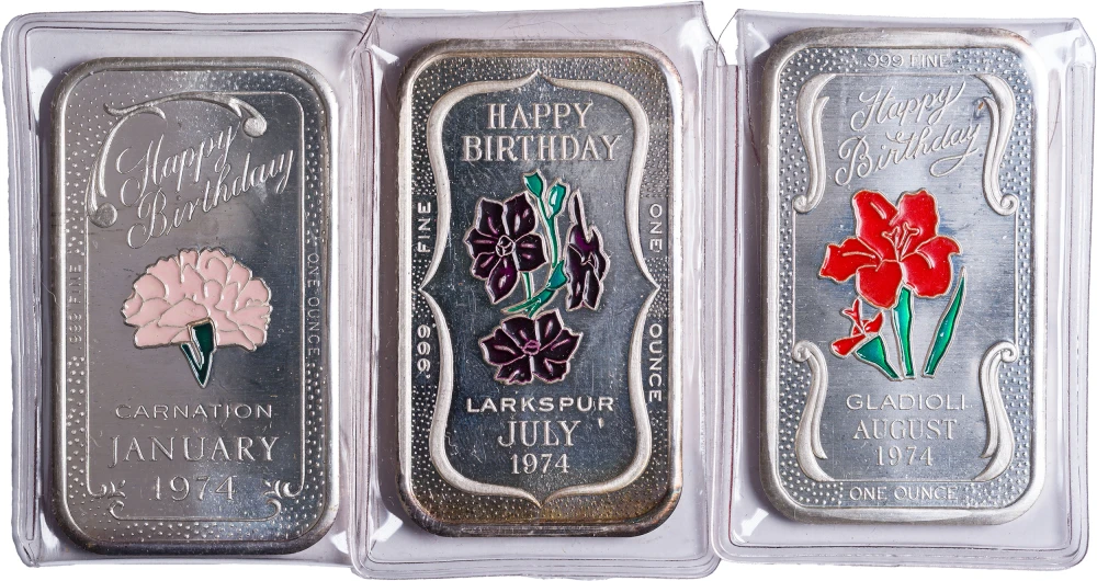 Three-Piece .999 Fine Silver Floral Art Bars