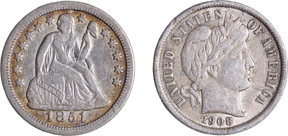 Attractive Seated and Barber Dime Duo