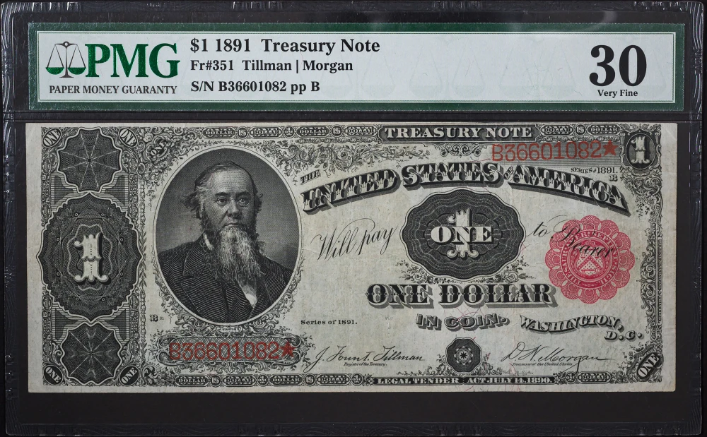 PMG VF-30 1891 $1 Treasury Note