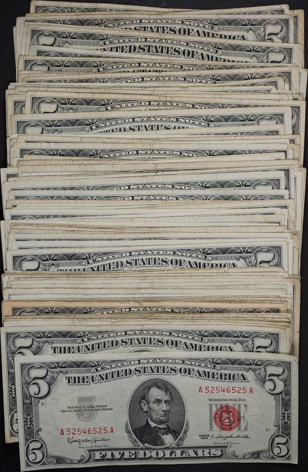 105 Pcs $5 Red Seal Legal Tender Notes