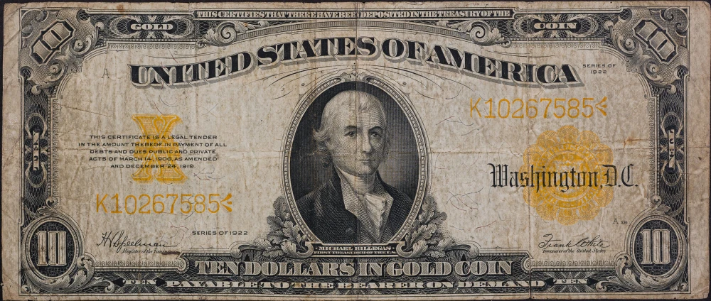 F-VF 1922 $10 Gold Certificate