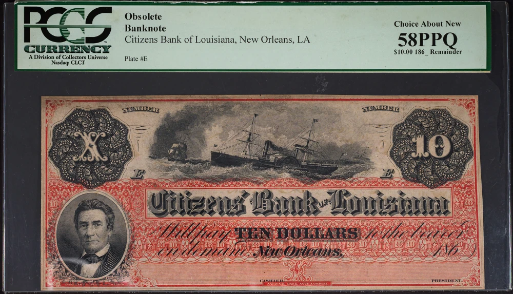 Louisiana. PCGS-58 Citizens Bank 1860's $10