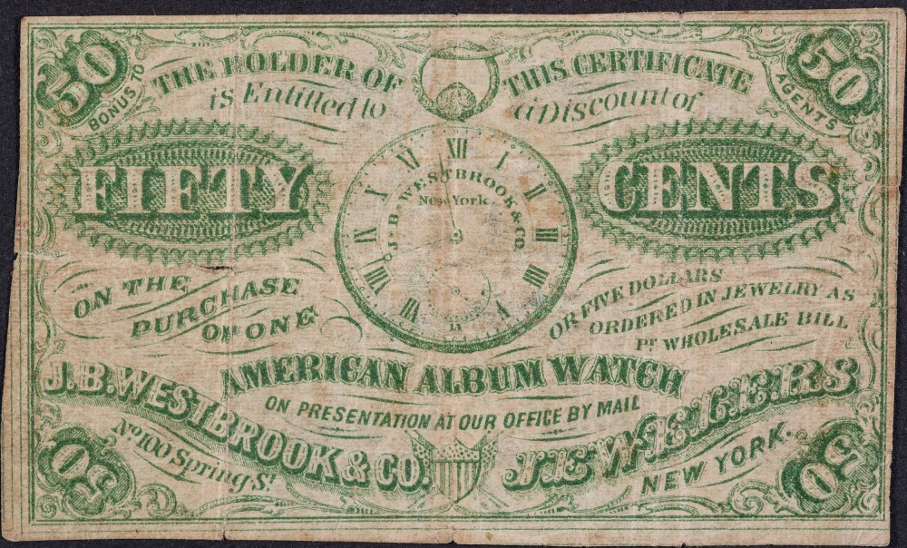 Fine 1870s 50-Cents Merchant Scrip Rarity