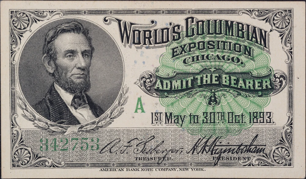 AU to UNC 1893 Columbian Expo Entrance Ticket
