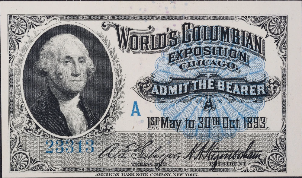 Crisp New 1893 Columbian Expo Entrance Ticket