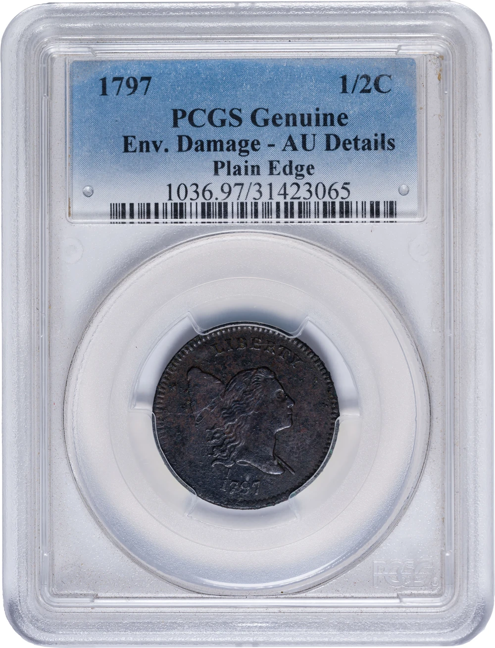 PCGS AU Details 1797 Plain Edge Half Cent