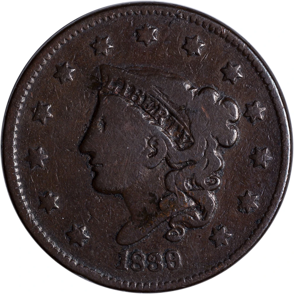 VG-8 Of Better 1839/6 Large Cent 