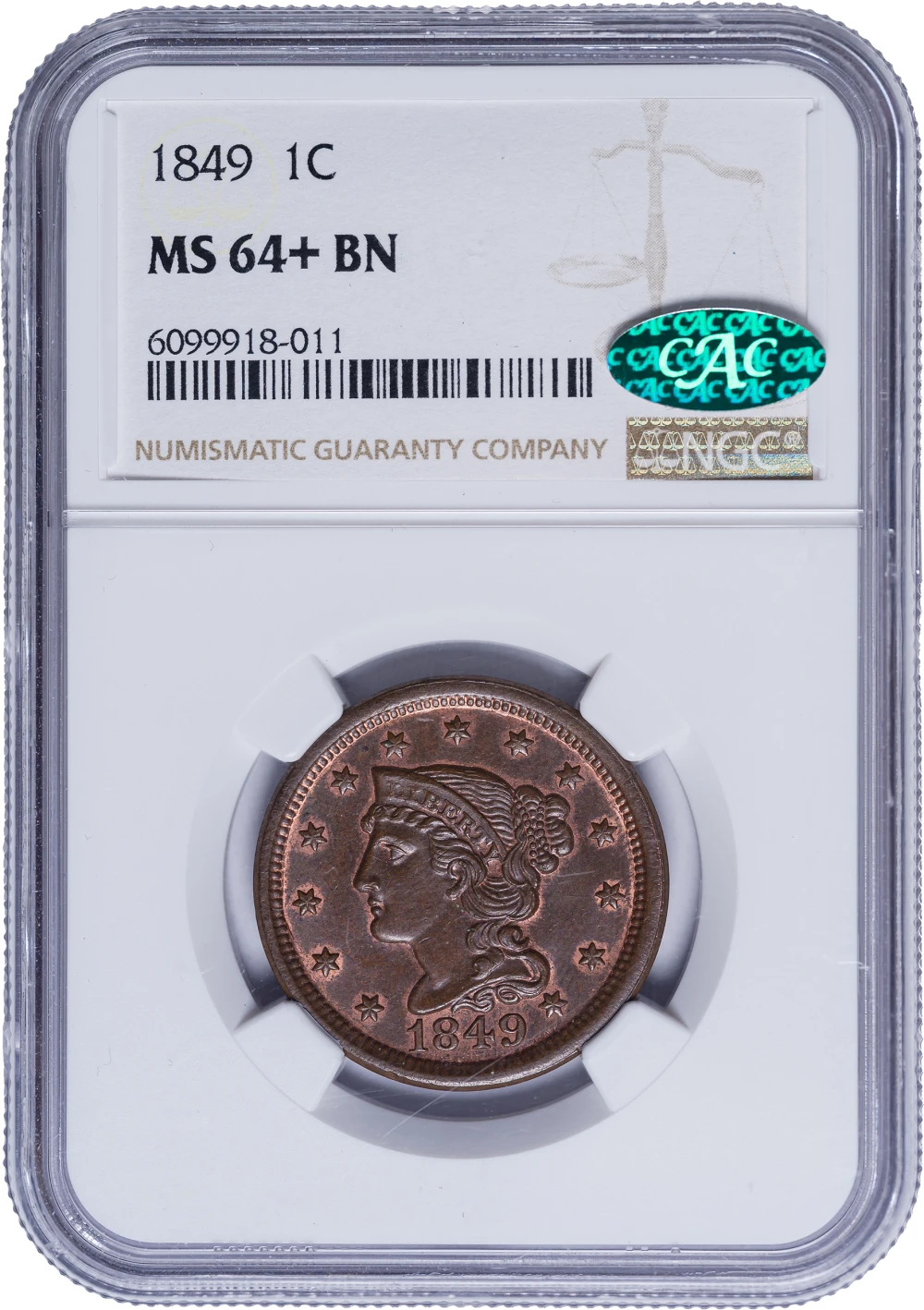 NGC MS-64+ BN CAC 1849 Large Cent