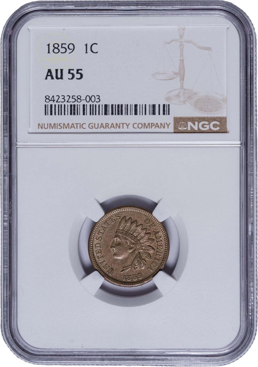 NGC AU-55 1859 Indian Cent