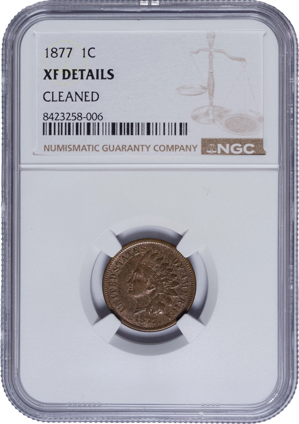 NGC EF Details 1877 Indian Cent